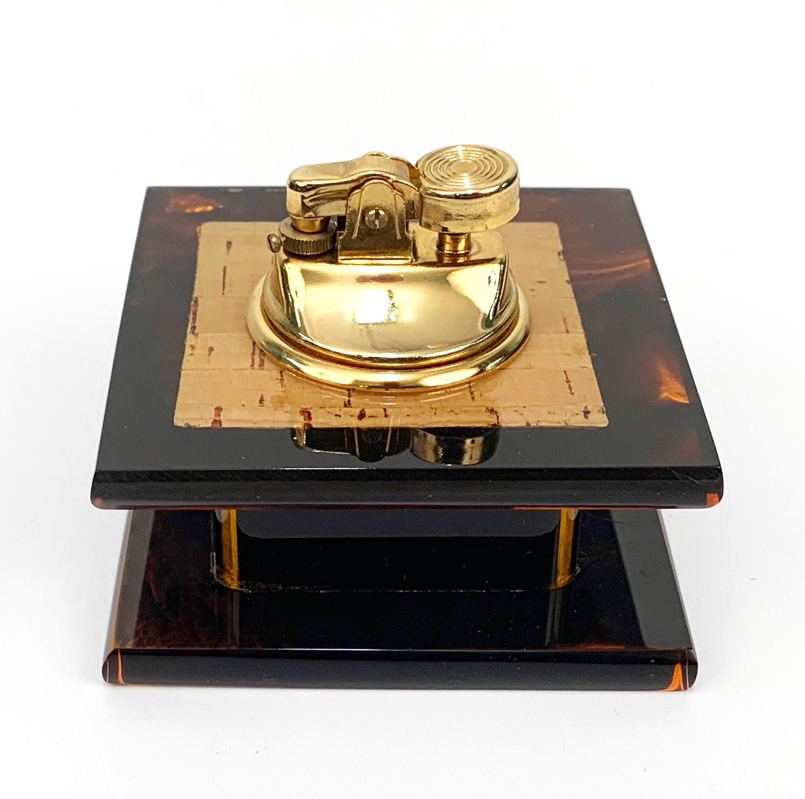 Late 20th Century Midcentury Christian Dior Lucite and Brass French Table Lighter, 1970s