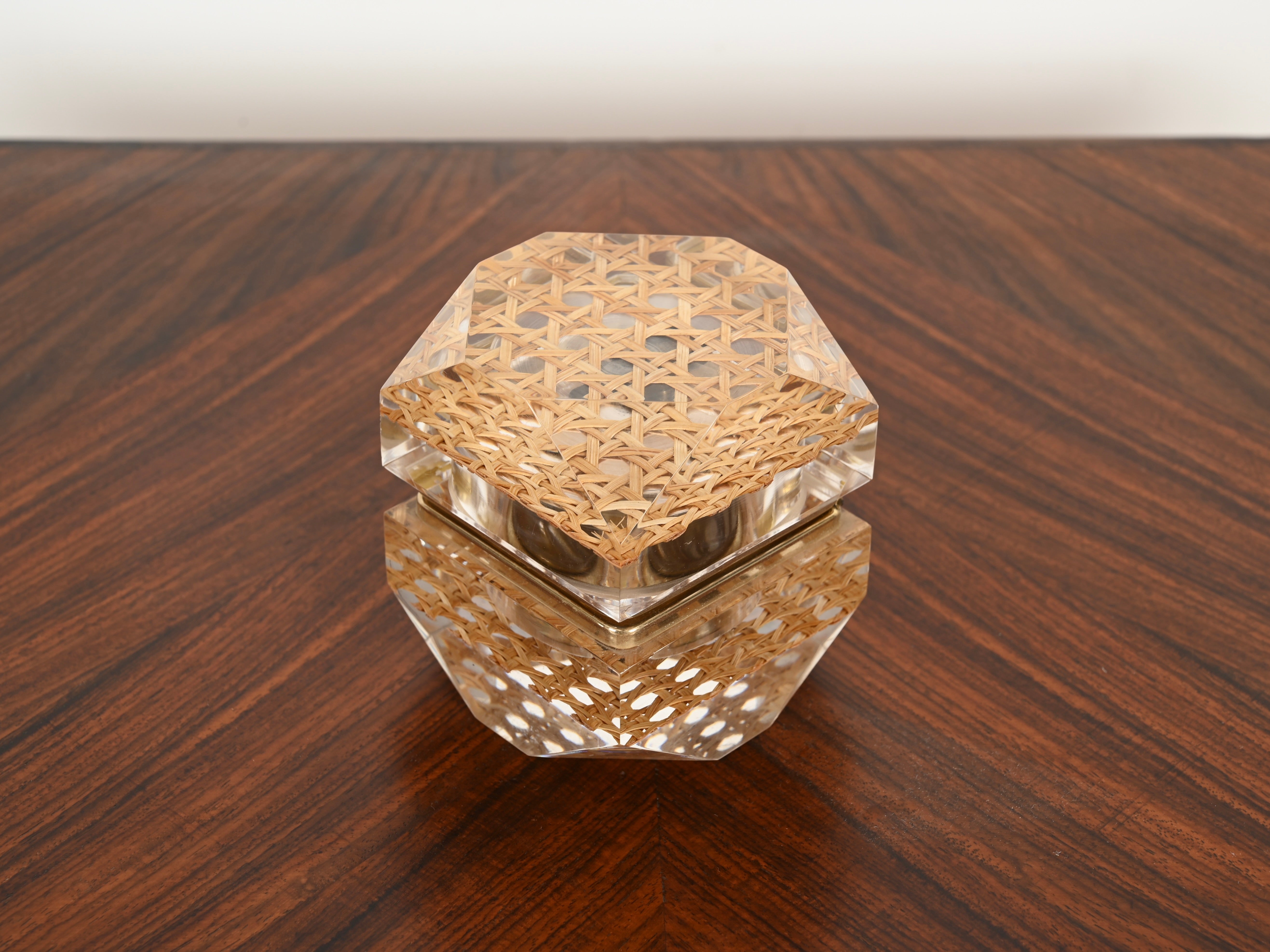 Mid-Century Modern Midcentury Christian Dior Lucite, Brass and Straw Table Lighter, Italy 1970