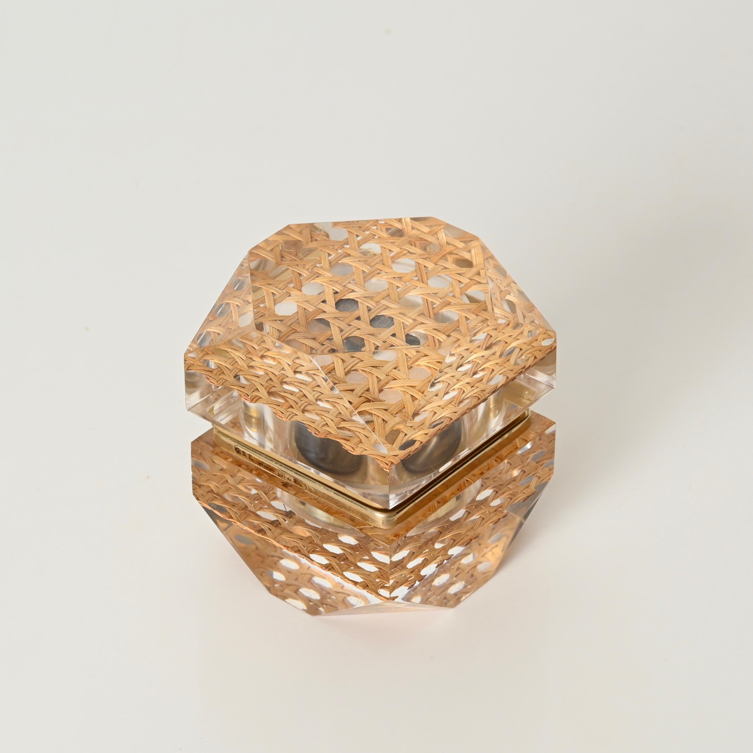 Hand-Crafted Midcentury Christian Dior Lucite, Brass and Straw Table Lighter, Italy 1970