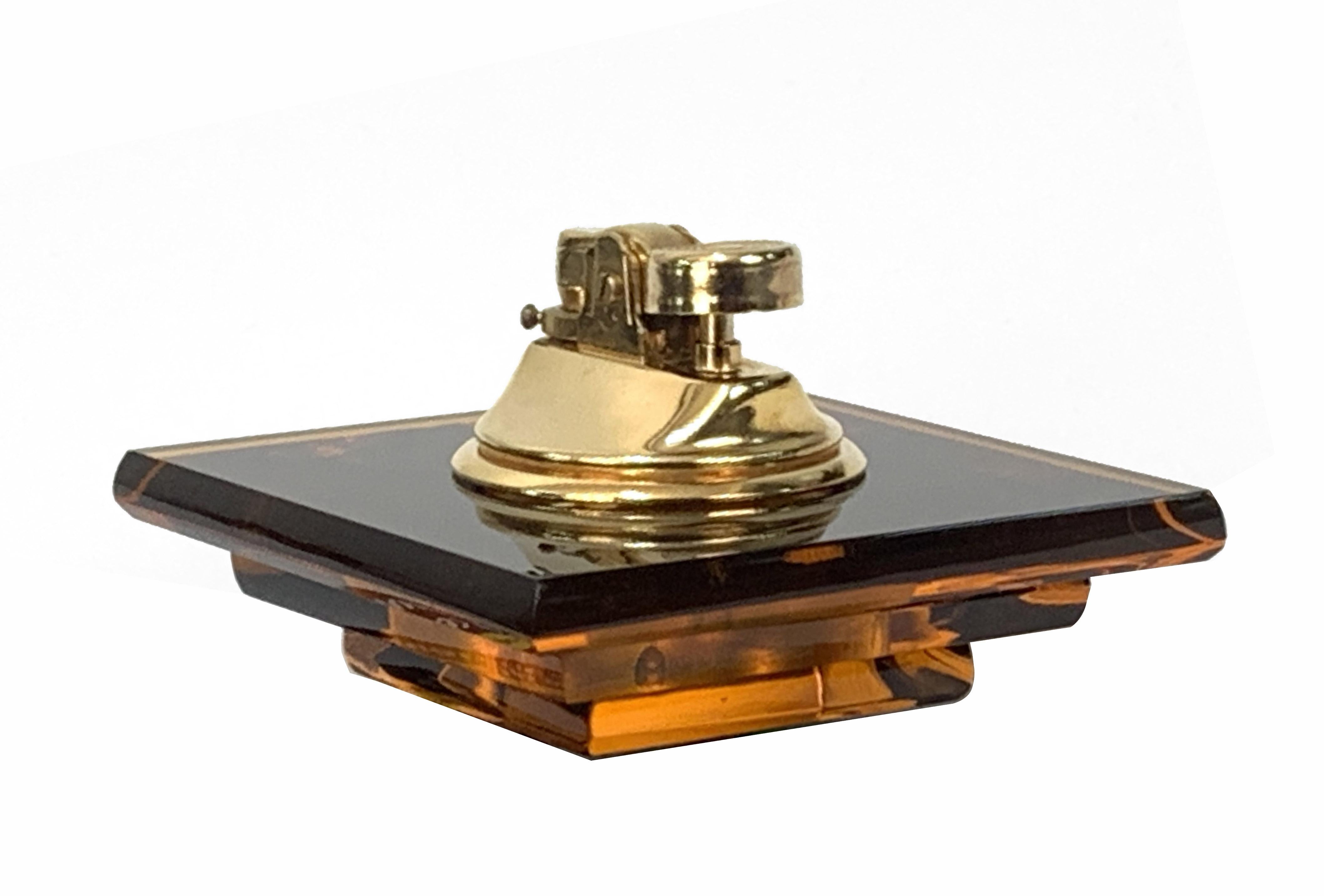 Late 20th Century Midcentury Christian Dior Lucite, Tortoise Plexi and Brass French Table Lighter