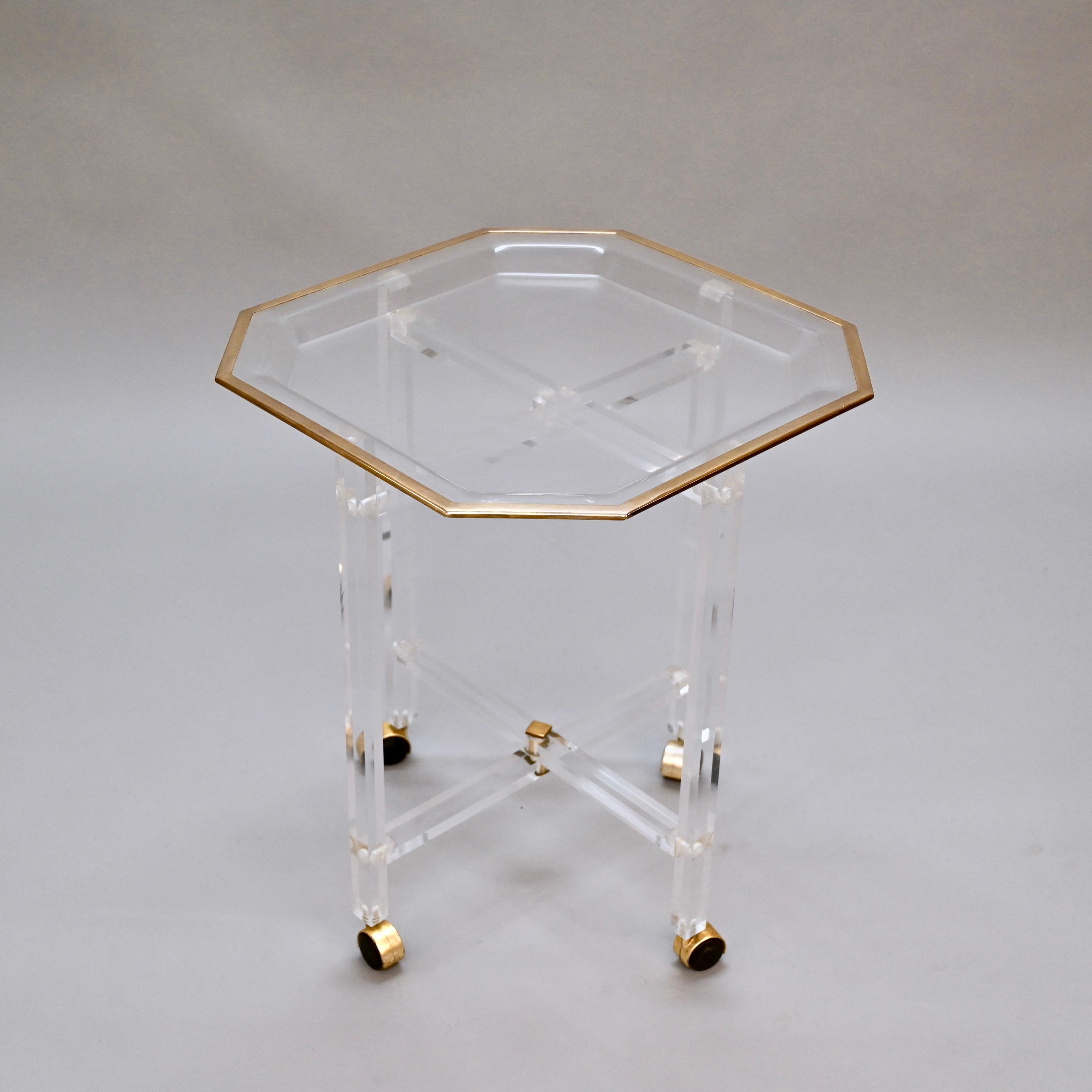 Midcentury Christian Dior Octagonal Lucite and Brass Coffee Table with Tray For Sale 6