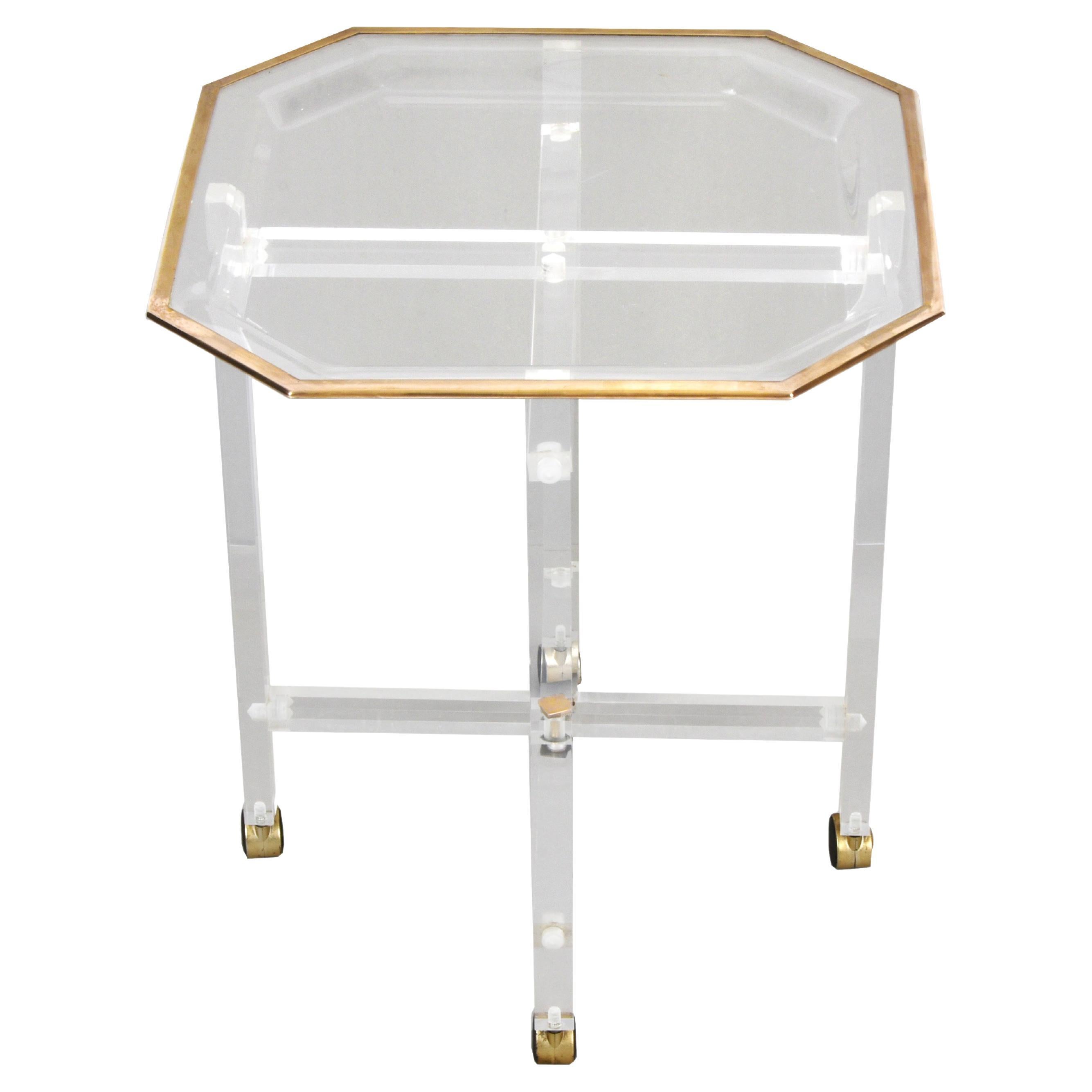 Midcentury Christian Dior Octagonal Lucite and Brass Coffee Table with Tray