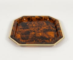 Midcentury Christian Dior Serving Tray Faux Tortoiseshell and Brass, Italy 1970s