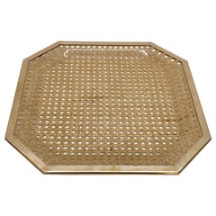 Midcentury Christian Dior Style Lucite Brass and Vienna Straw Serving Tray 1970s Midcentury Christian Dior Style Lucite Brass and Vienna Straw Serving Tray 1970s
