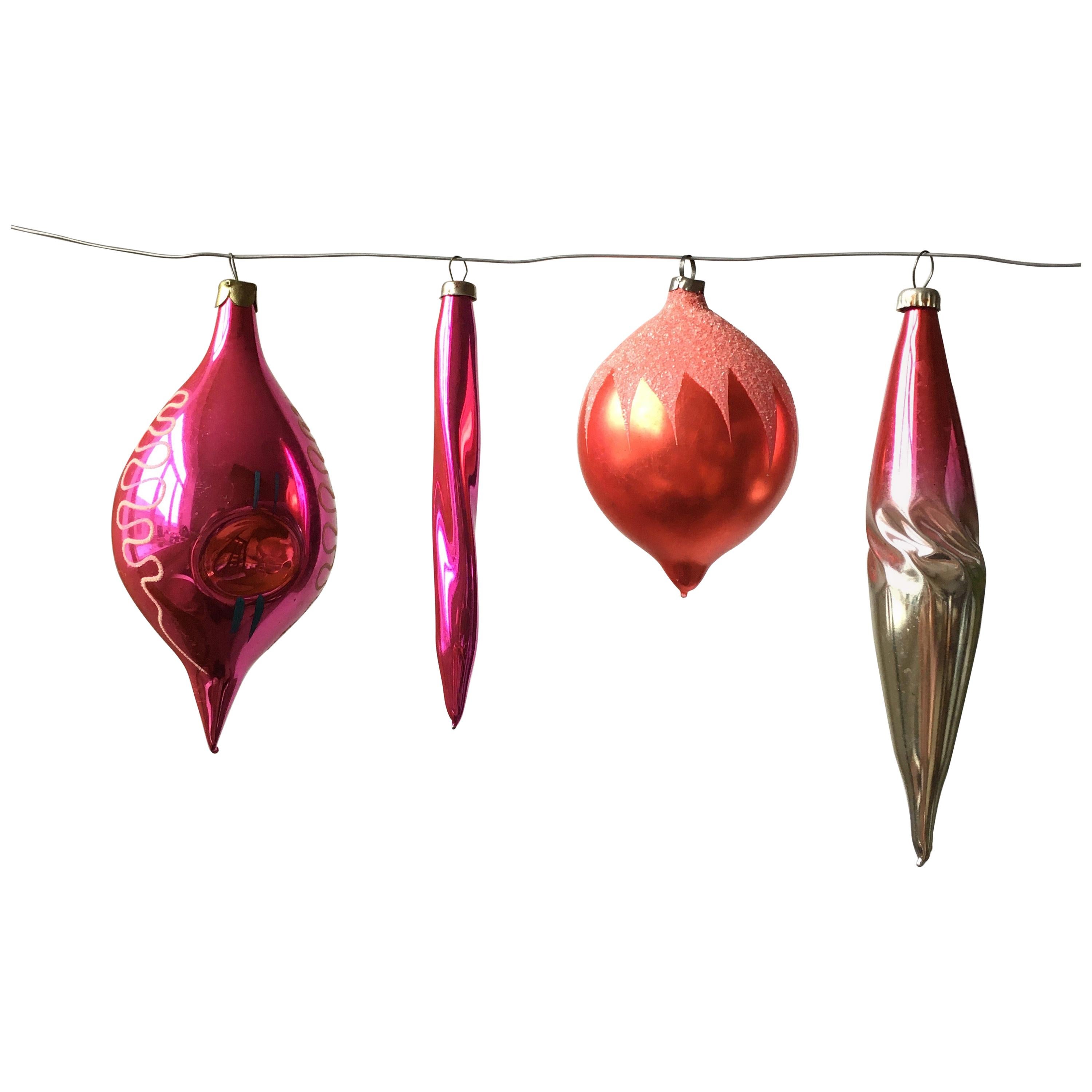 Midcentury Christmas Ornaments, Set of 4 For Sale