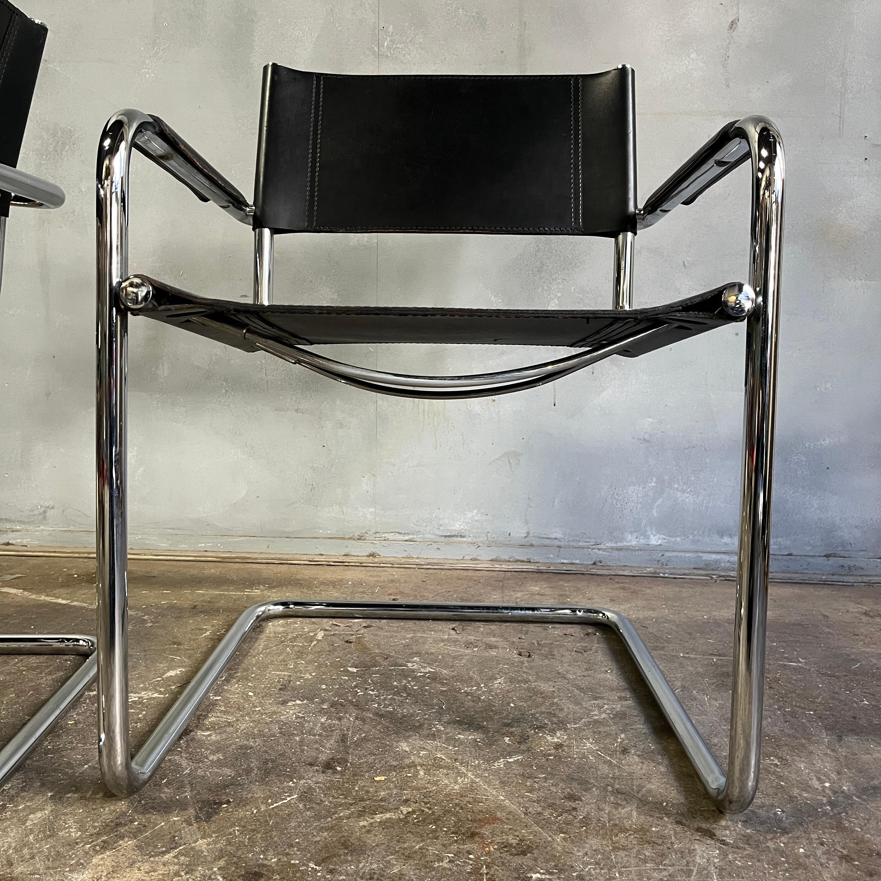 Midcentury chrome and Black Leather Dining Chairs by Mart Stam (pair) For Sale 2