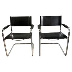 Midcentury chrome and Black Leather Dining Chairs by Mart Stam (pair)