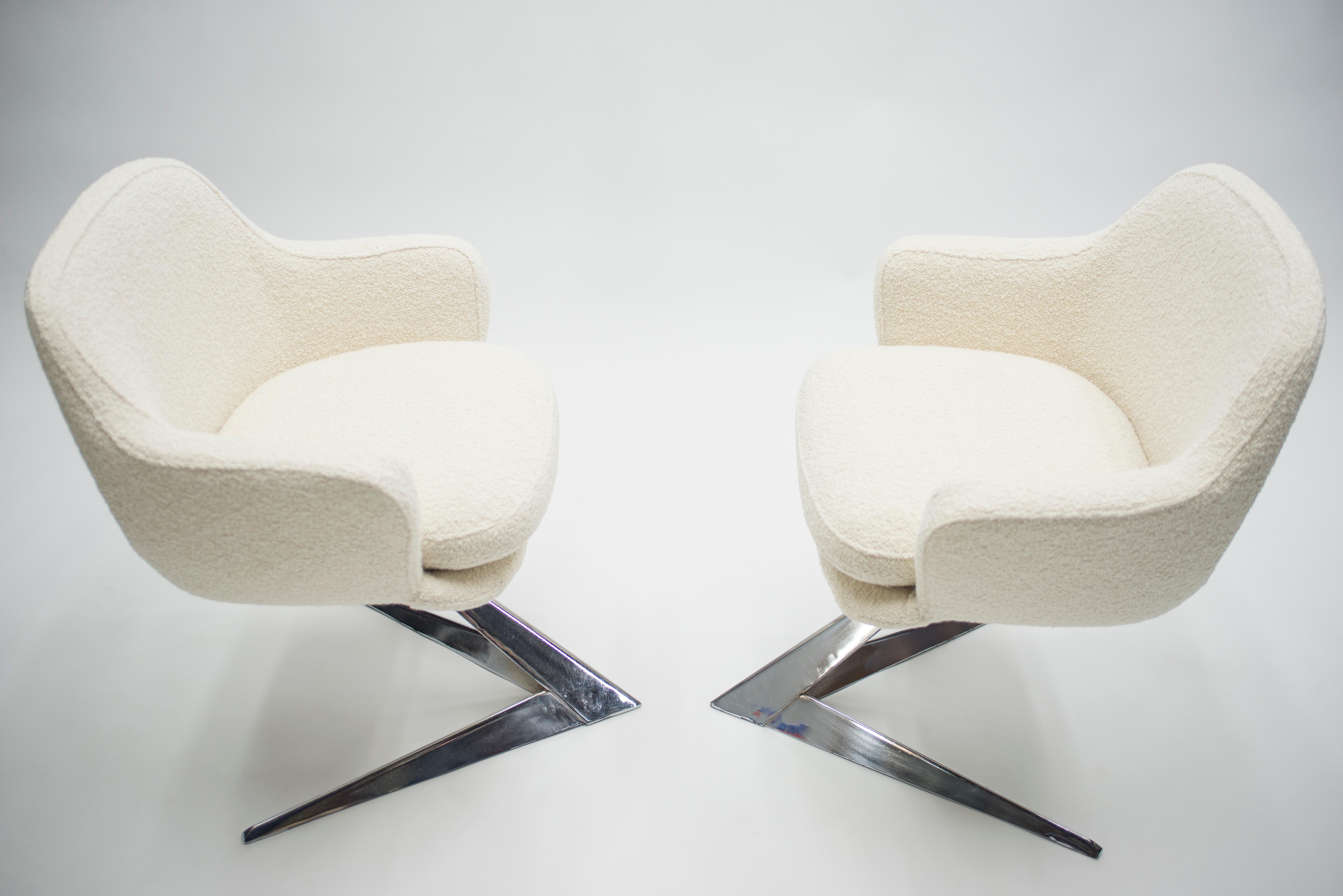 Mid Century Chrome and Bouclette Armchairs Attributed to Jacques Adnet, 1960s In Excellent Condition In Paris, IDF