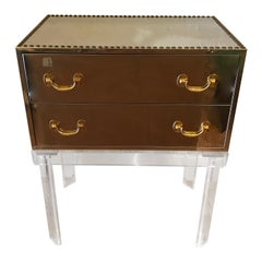 Vintage Midcentury Chrome and Brass Chest on Lucite Stand