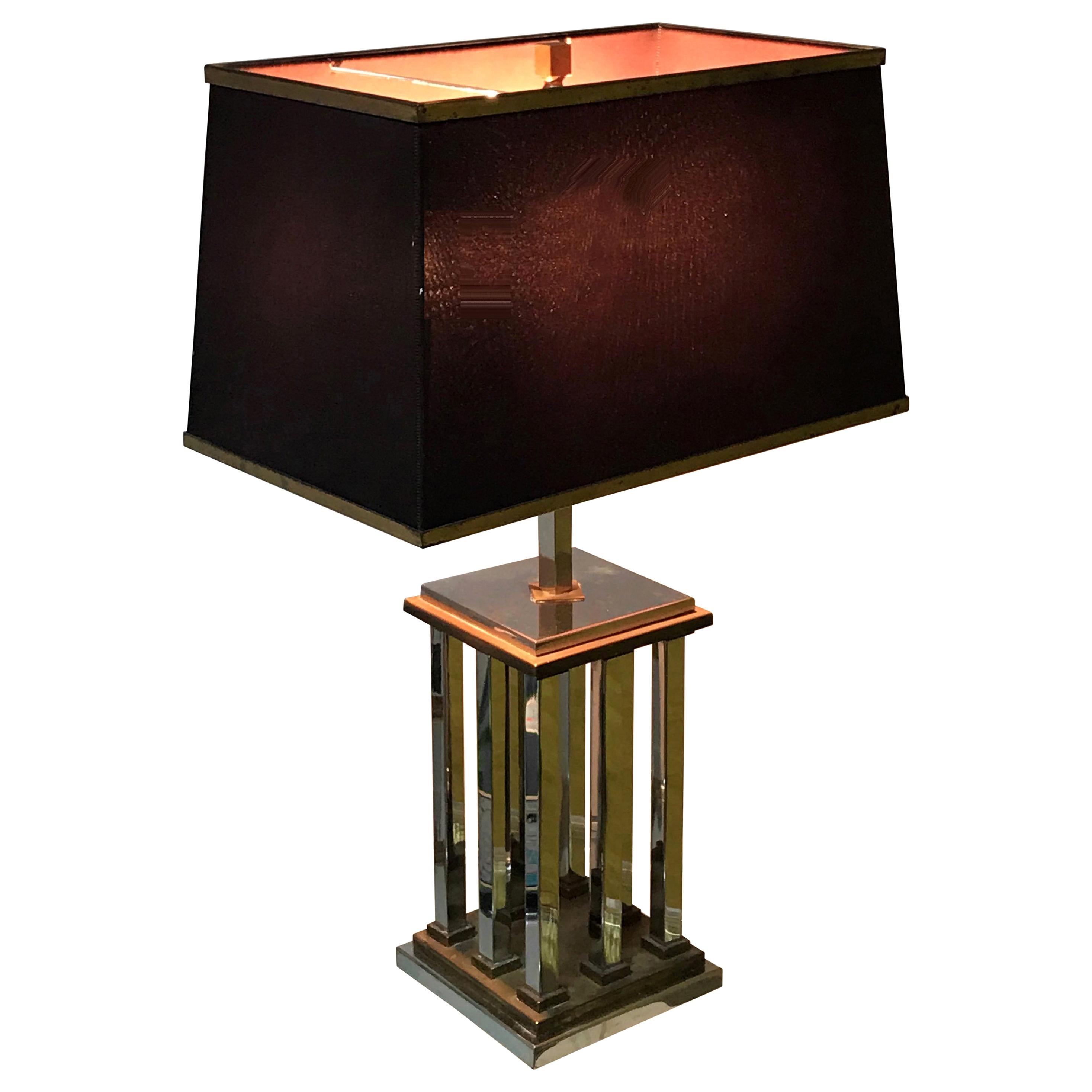 Midcentury Chrome and Brass Italian Table Lamp after Romeo Rega, 1970s