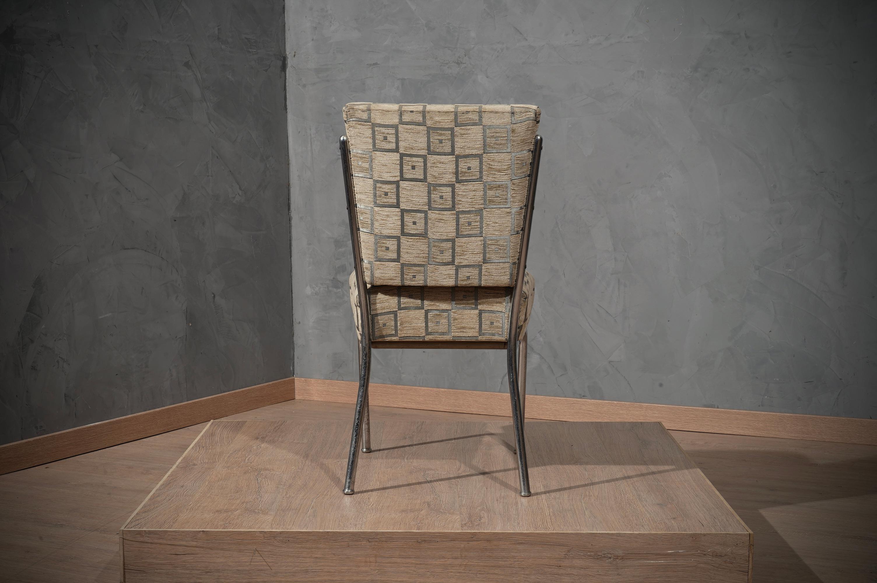 MidCentury Chrome and Geometric Velvet Chair, 1950 For Sale 4