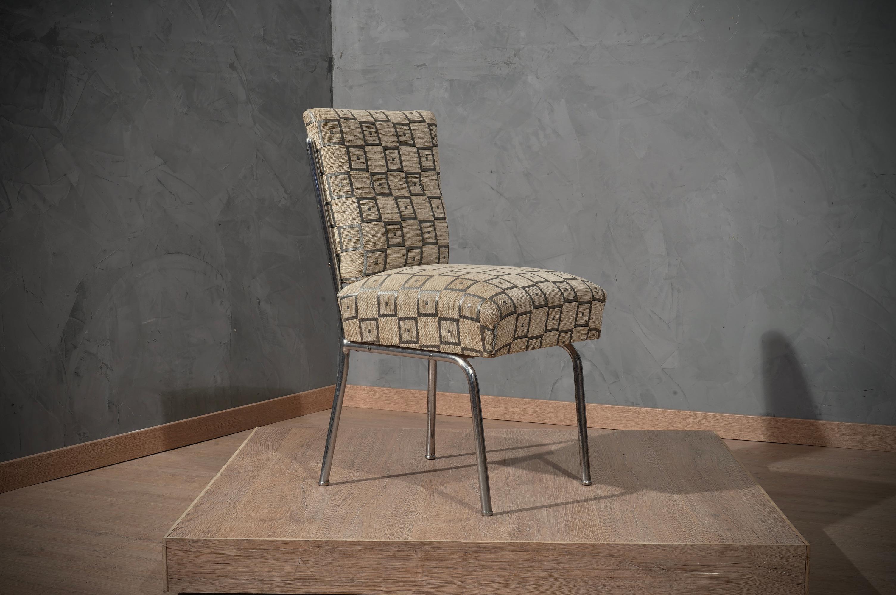 MidCentury Chrome and Geometric Velvet Chair, 1950 For Sale 5