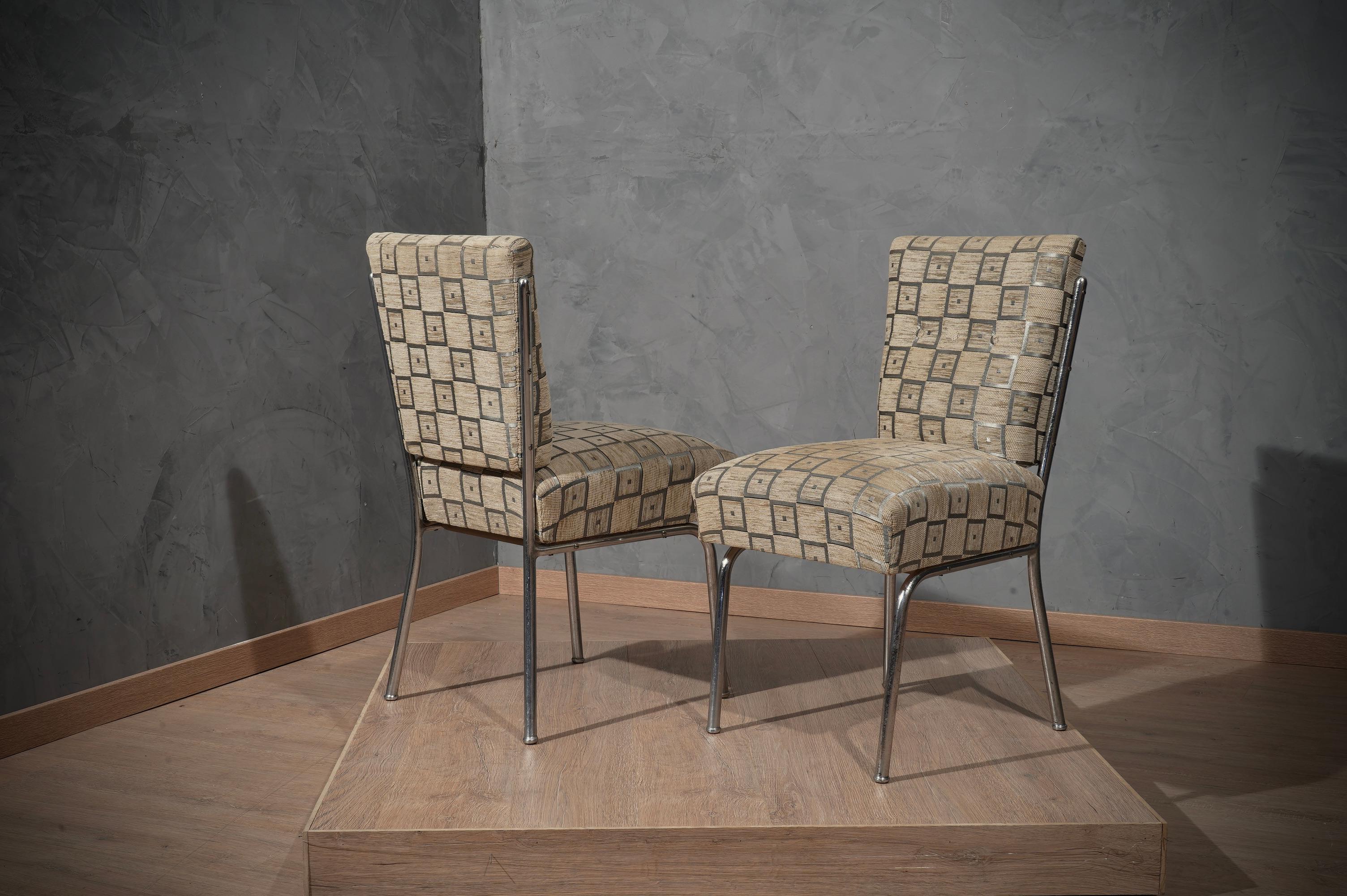 Mid-Century Modern MidCentury Chrome and Geometric Velvet Chair, 1950 For Sale