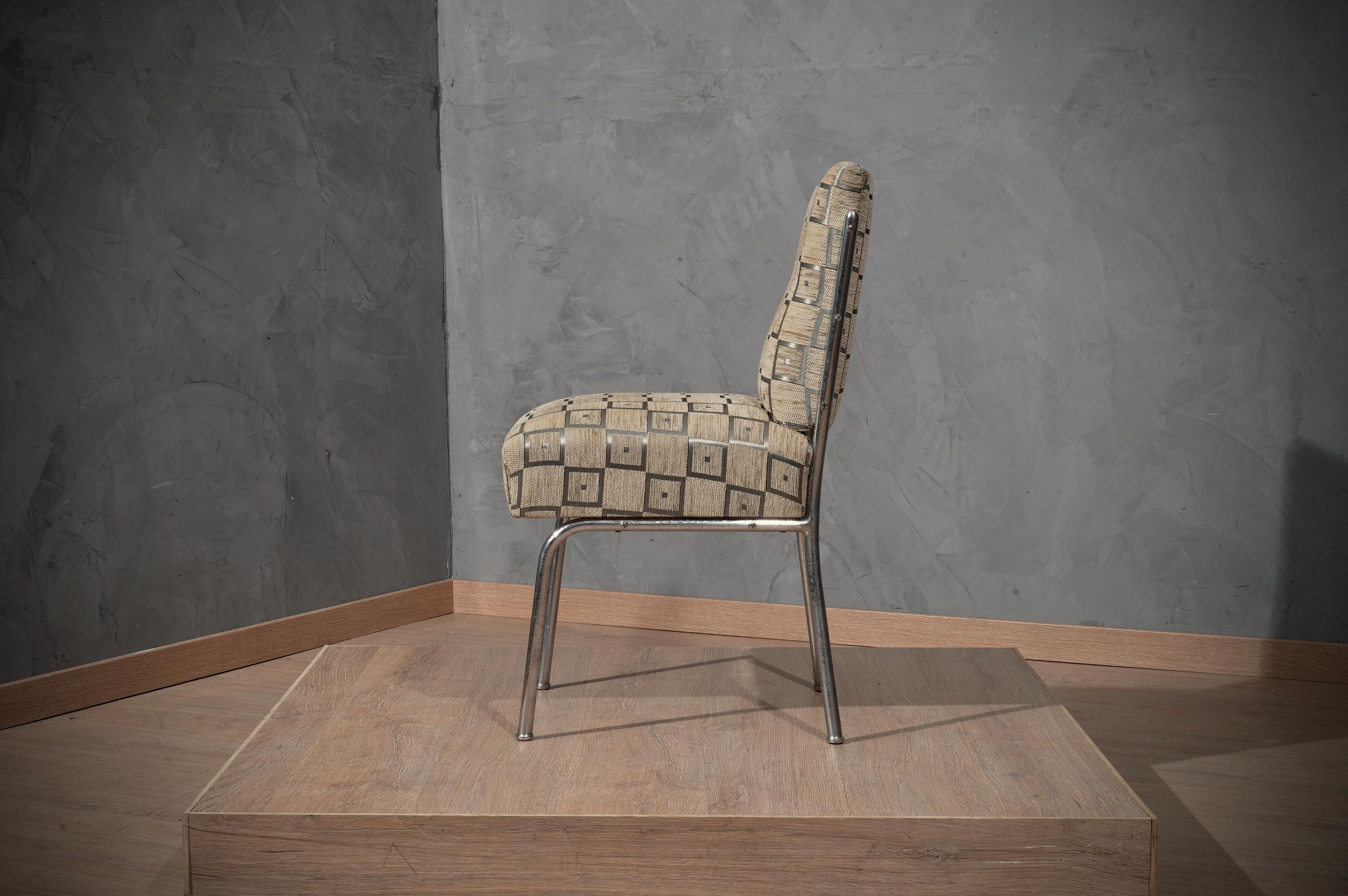MidCentury Chrome and Geometric Velvet Chair, 1950 For Sale 3