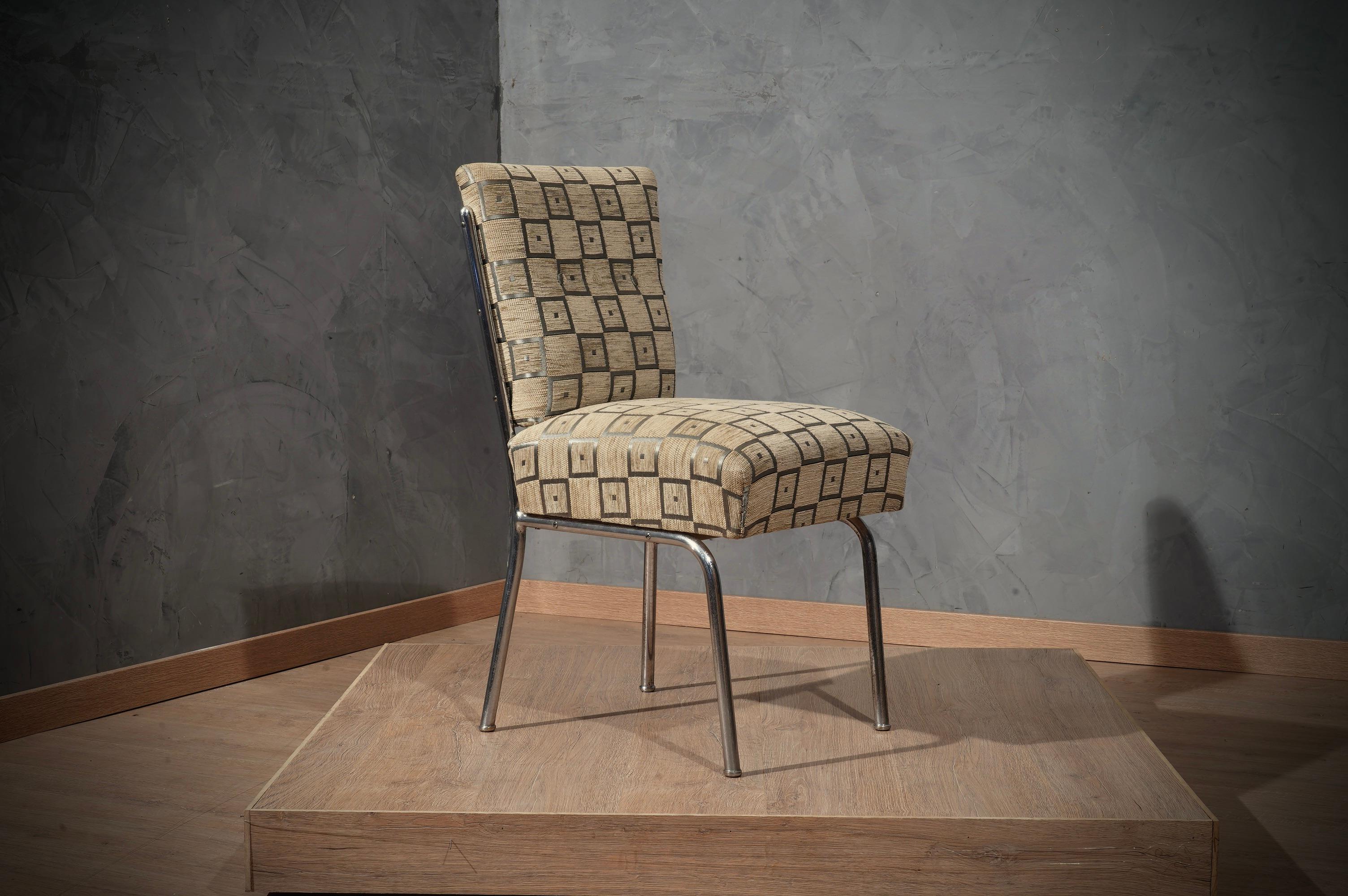 MidCentury Chrome and Geometric Velvet Side Chair, 1950 4