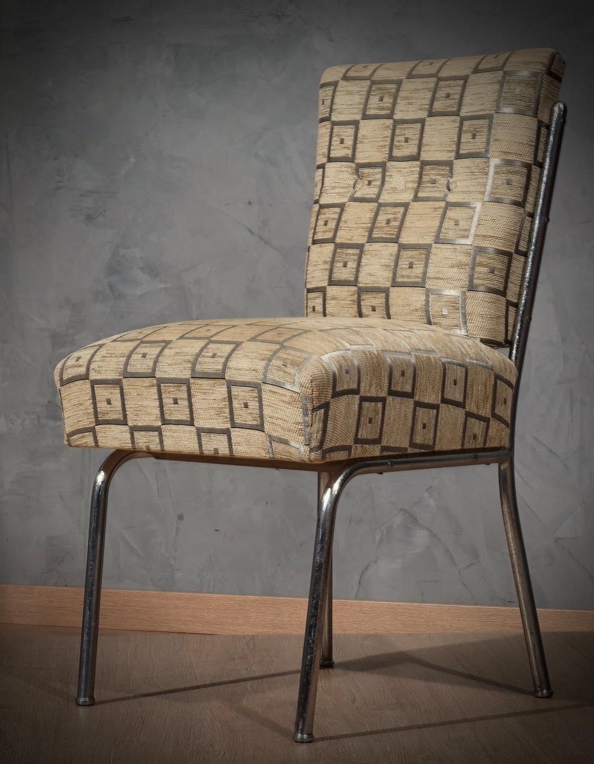 Mid-20th Century MidCentury Chrome and Geometric Velvet Side Chair, 1950
