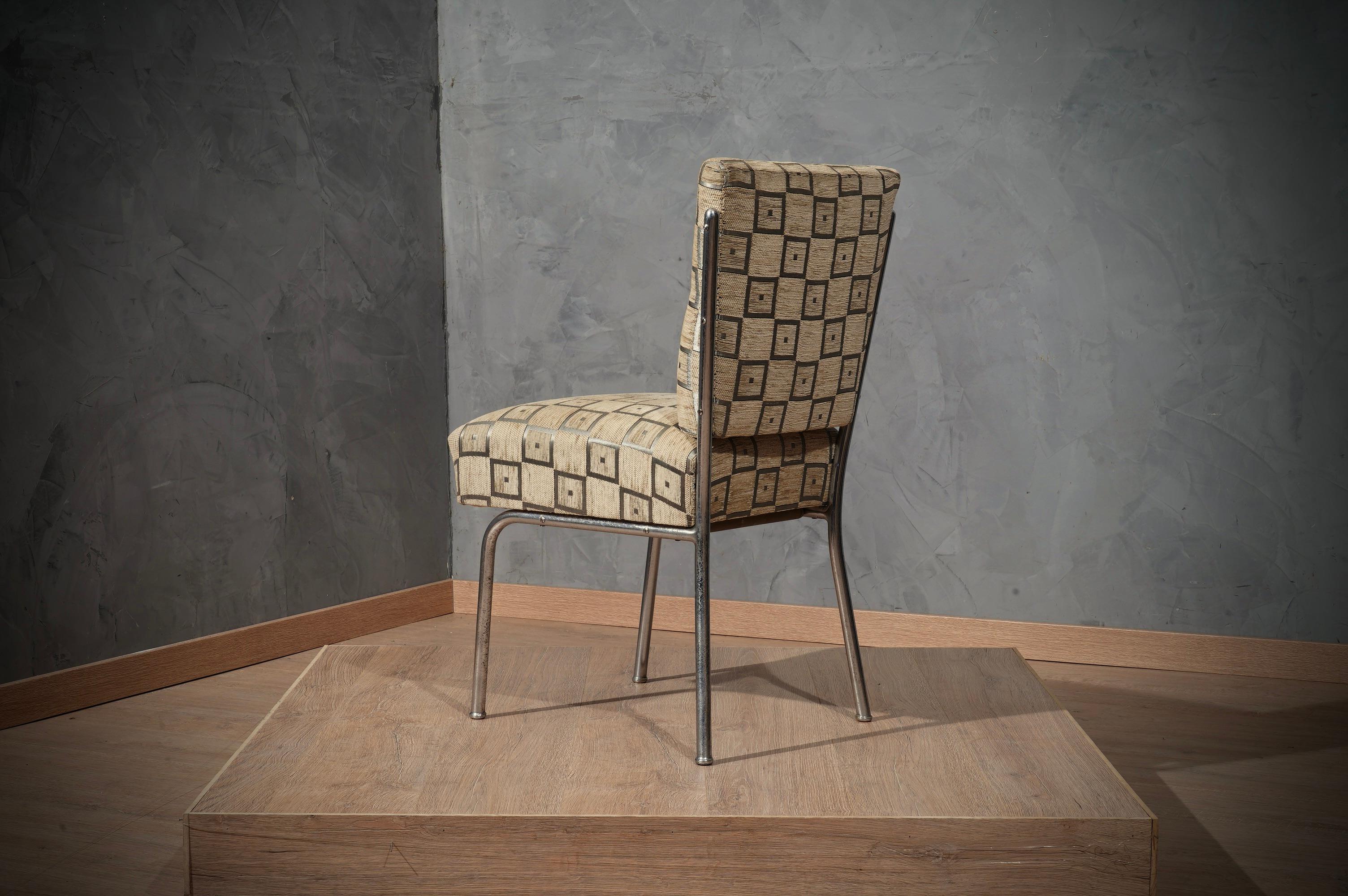 MidCentury Chrome and Geometric Velvet Side Chair, 1950 2