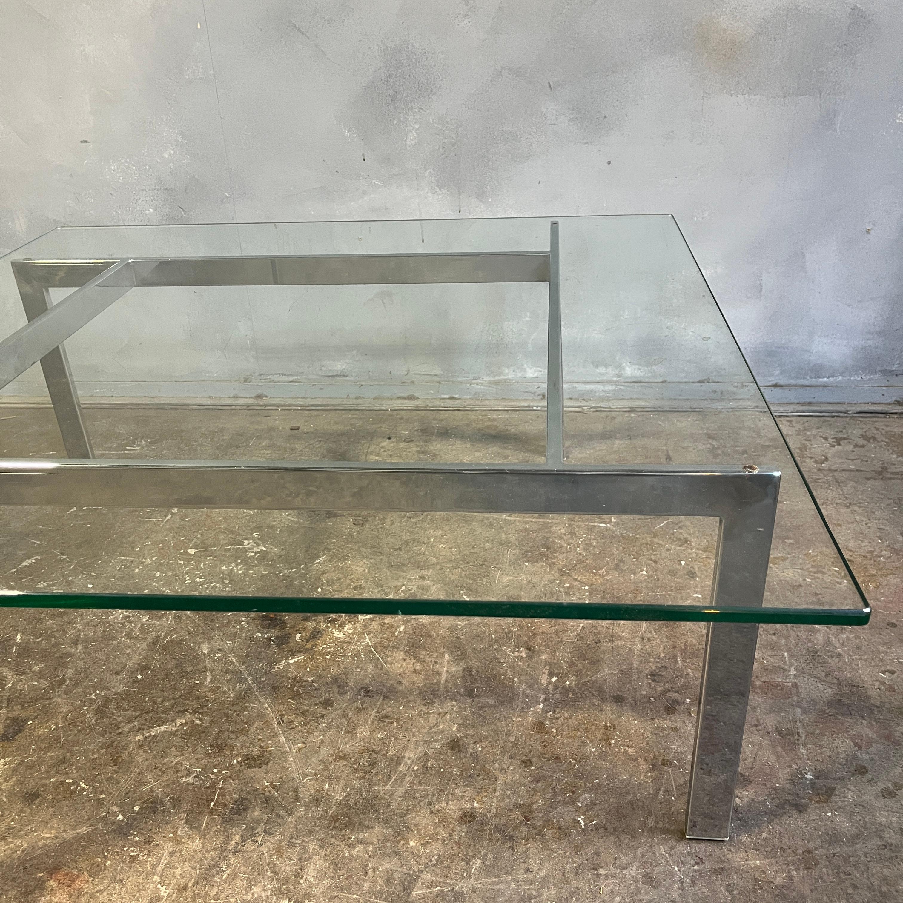 Unknown Midcentury Chrome and Glass Coffee Table Kjærholm Style For Sale