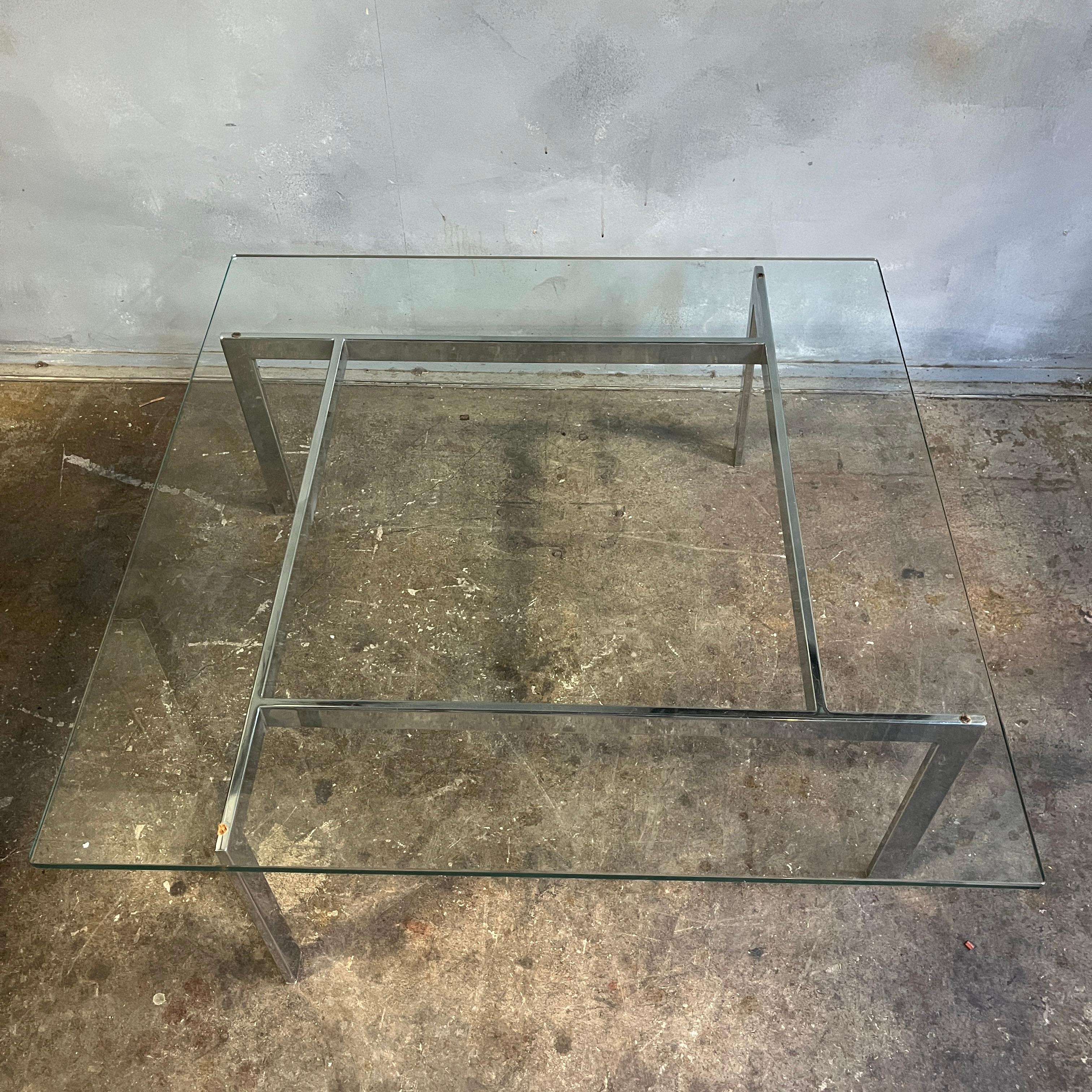Midcentury Chrome and Glass Coffee Table Kjærholm Style In Good Condition For Sale In BROOKLYN, NY