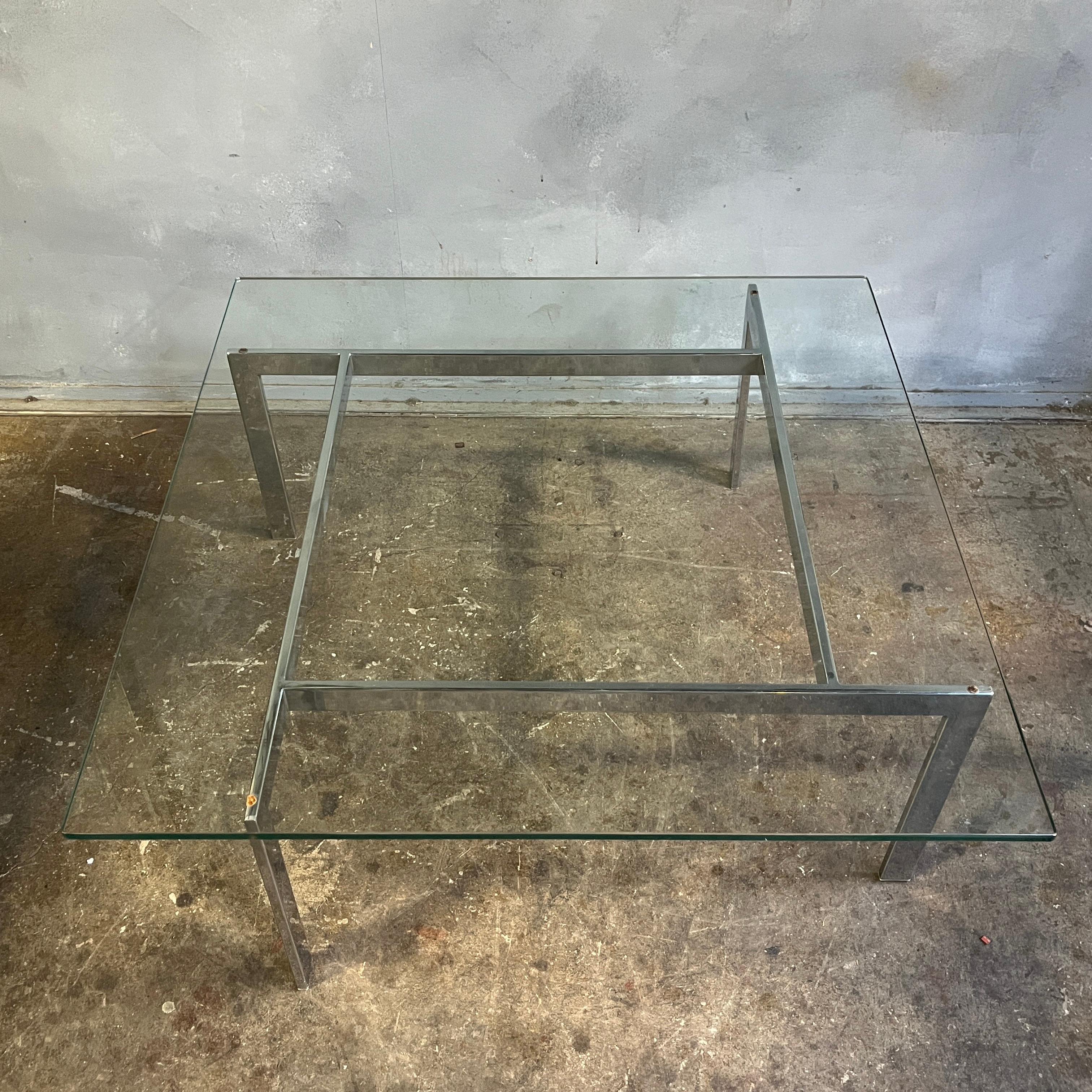 Midcentury Chrome and Glass Coffee Table Kjærholm Style For Sale 1