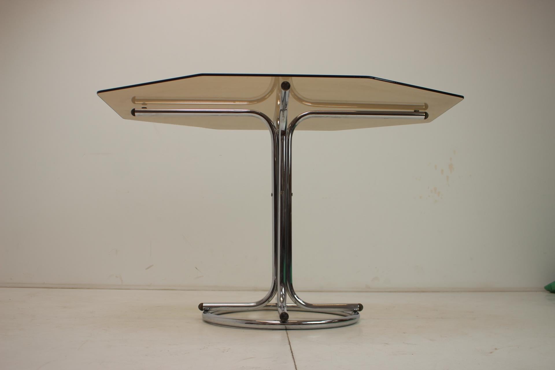 Mid-Century Modern Midcentury Chrome and Glass Dining Table, Czechoslovakia, 1970s For Sale