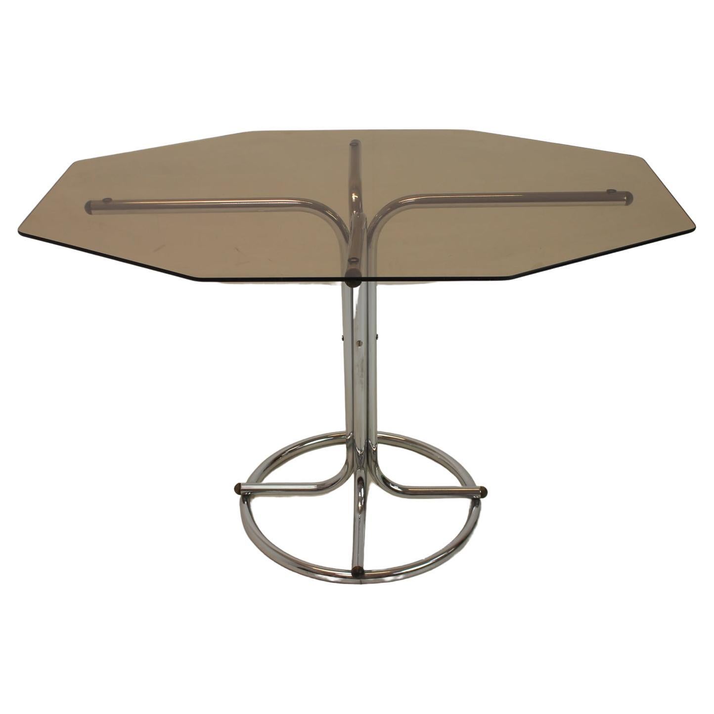 Midcentury Chrome and Glass Dining Table, Czechoslovakia, 1970s For Sale