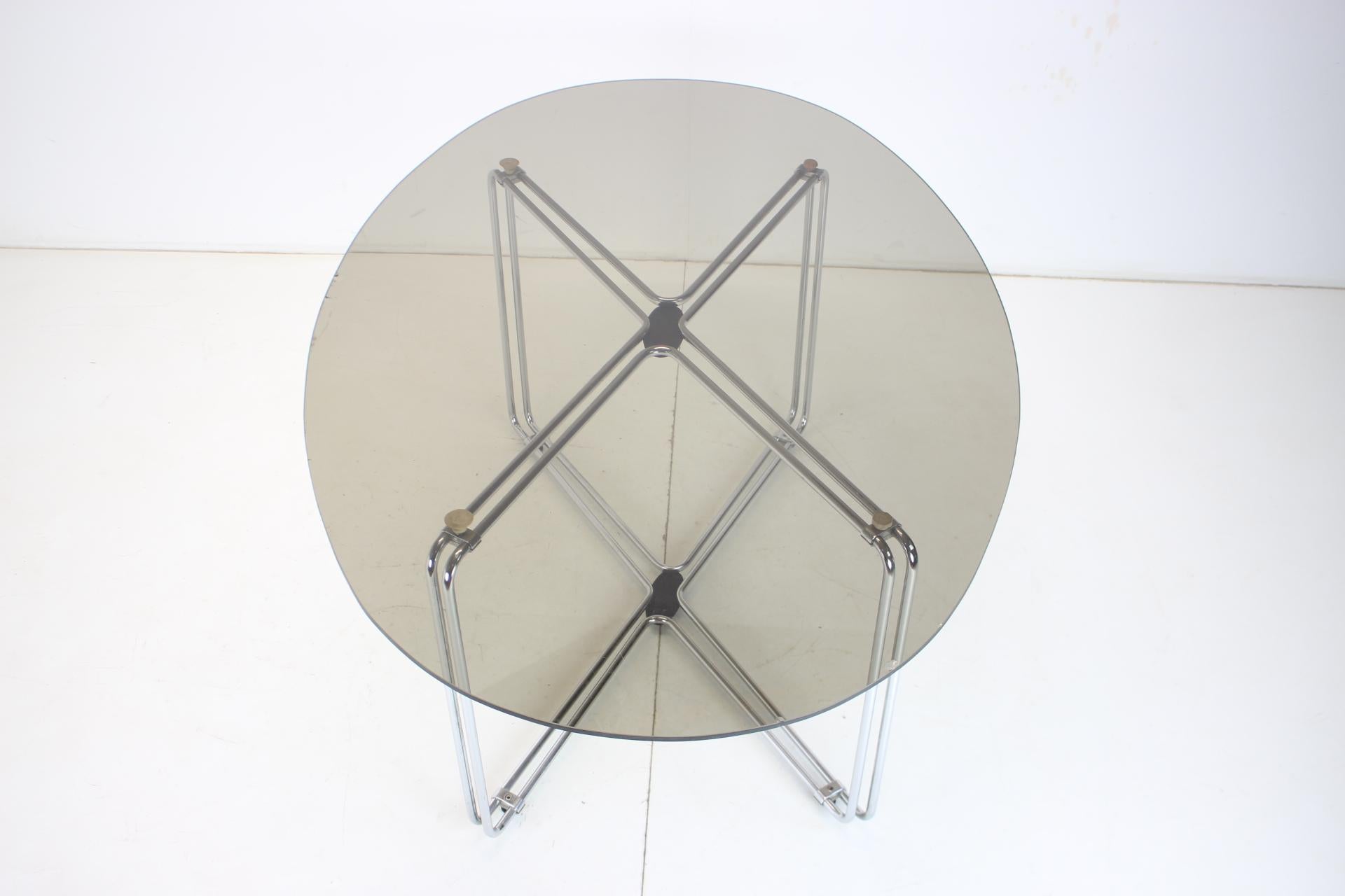 Italian Midcentury Chrome and Glass Dining Table, Italy, 1970s For Sale