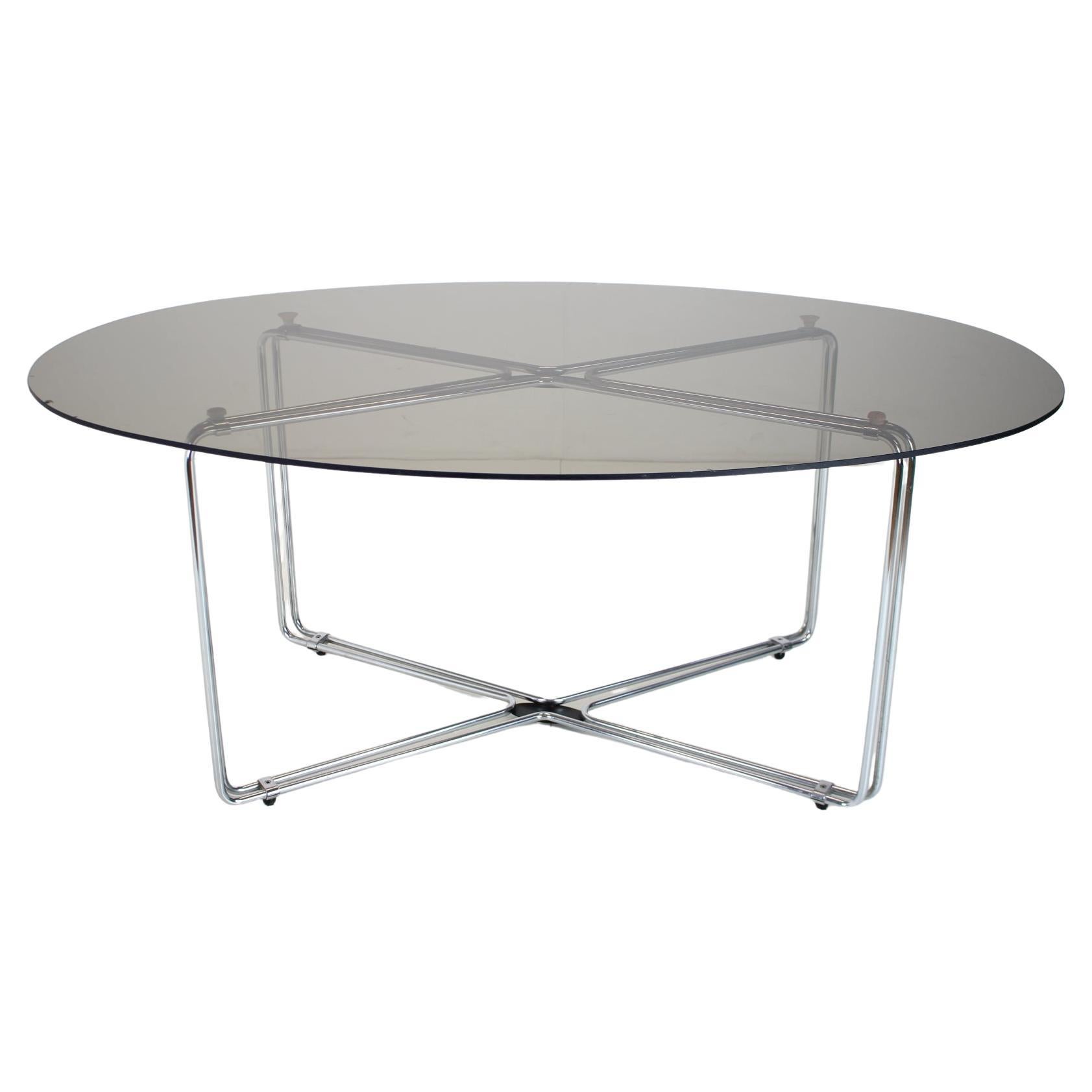 Midcentury Chrome and Glass Dining Table, Italy, 1970s For Sale