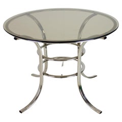 Vintage Midcentury Chrome and Glass Dining Table, Italy 1970s