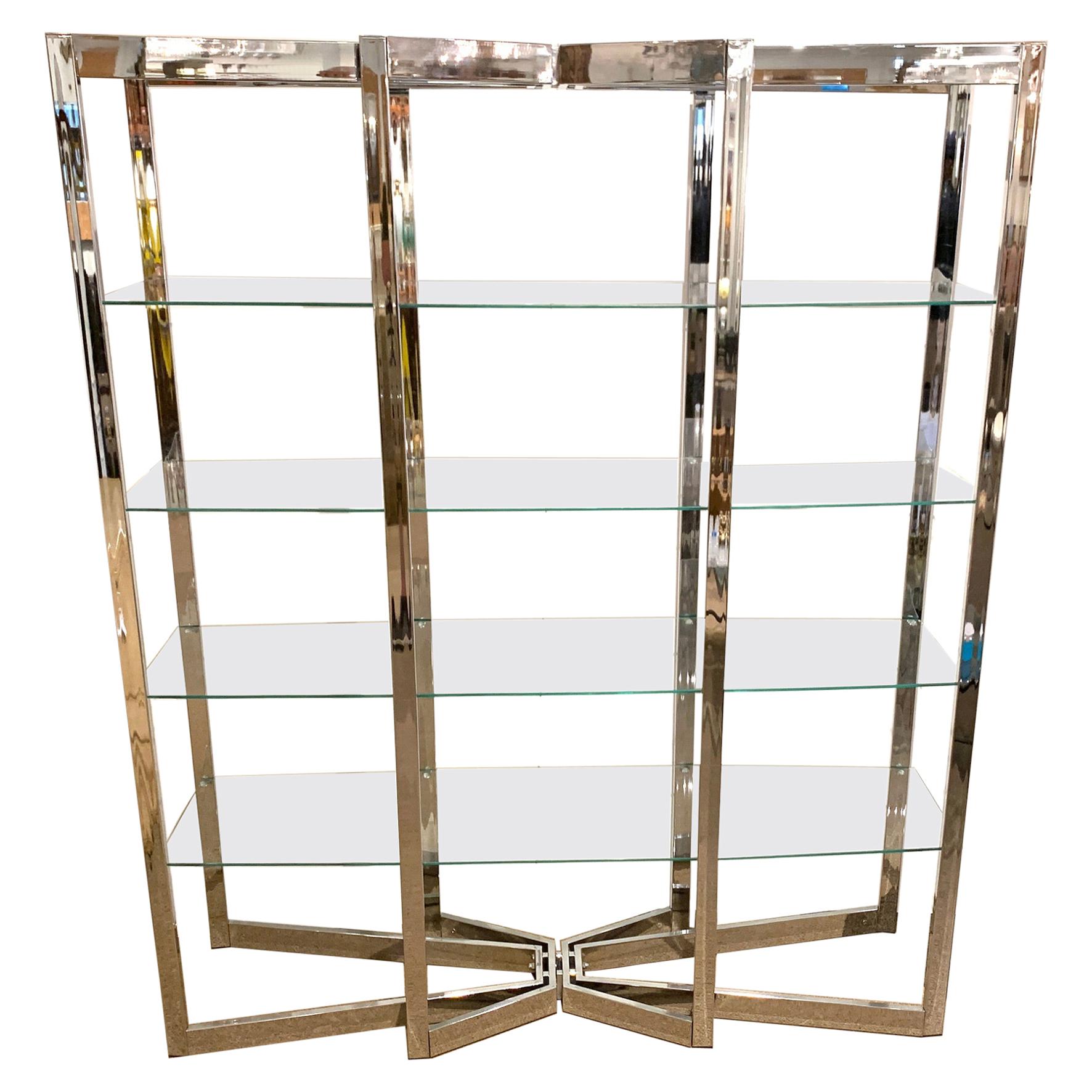 Midcentury Chrome and Glass Elongated Étagère, in the Style of Milo Baughman For Sale