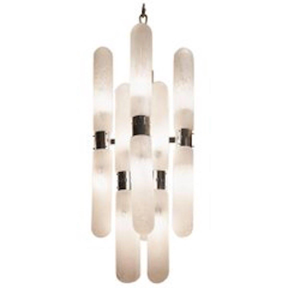 Mid-Century Modern Midcentury Chrome and Glass Sixteen-Arm Chandelier by Carlo Nason