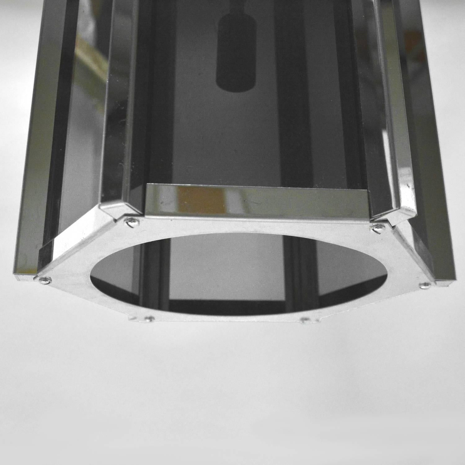 American Midcentury Chrome and Grey Glass Pendant Chandelier For Sale