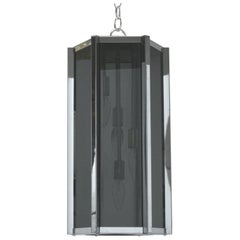 Midcentury Chrome and Grey Glass Pendant Chandelier