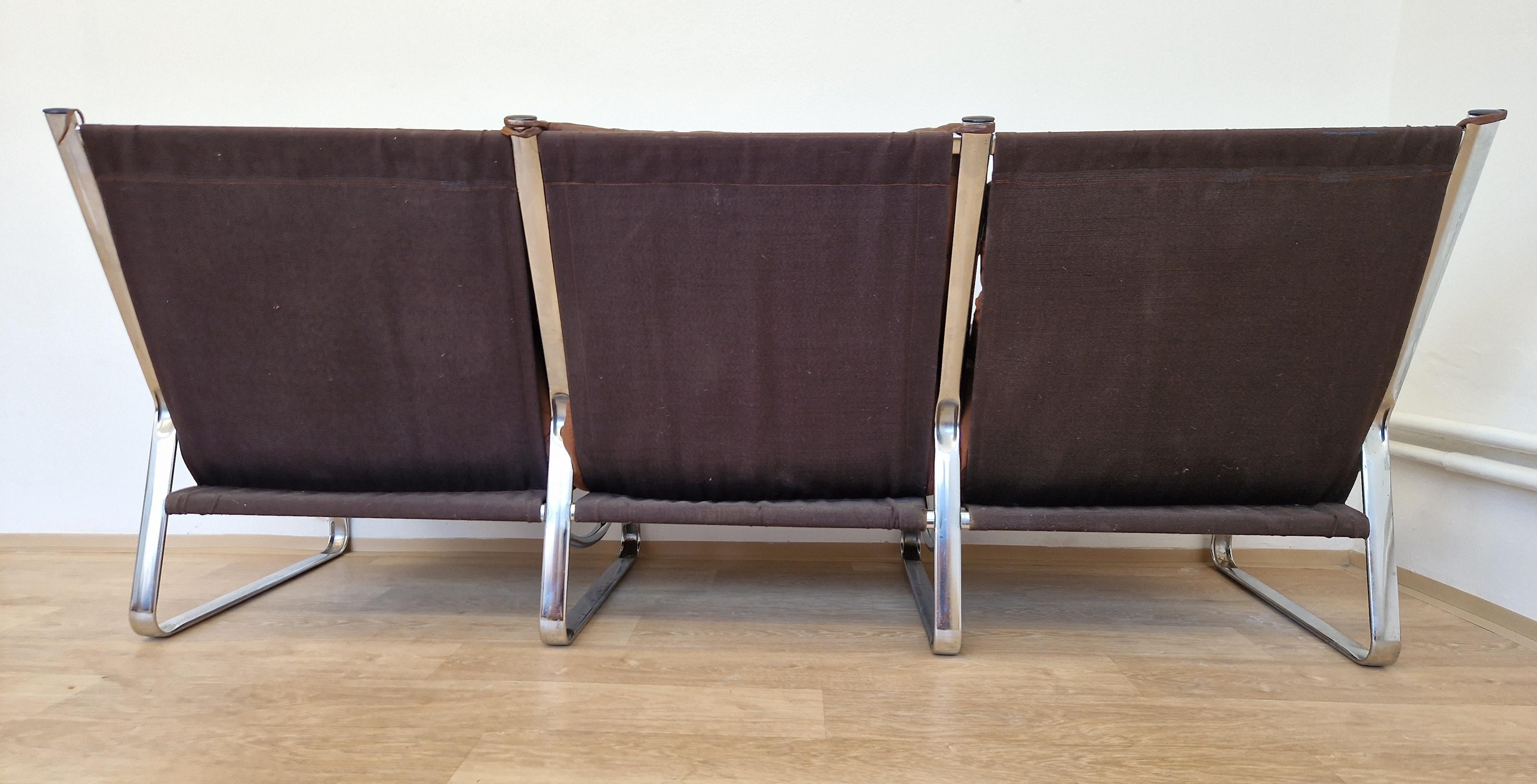 Midcentury Chrome and Patchwork Leather Scandinavian Design Sofa, Sweden, 1970s 4