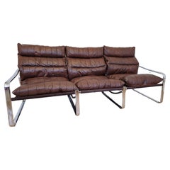 Used Midcentury Chrome and Patchwork Leather Scandinavian Design Sofa, Sweden, 1970s