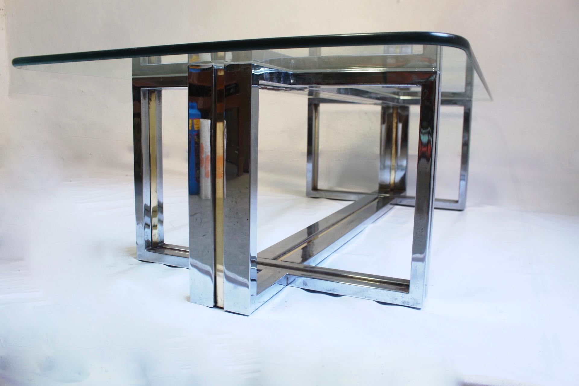 Midcentury Chrome and Brass Coffee Table in the Manner of Romeo Rega, 1970s For Sale 4