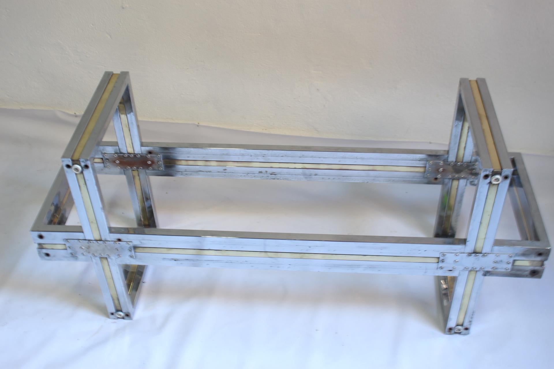 Midcentury Chrome and Brass Coffee Table in the Manner of Romeo Rega, 1970s For Sale 6