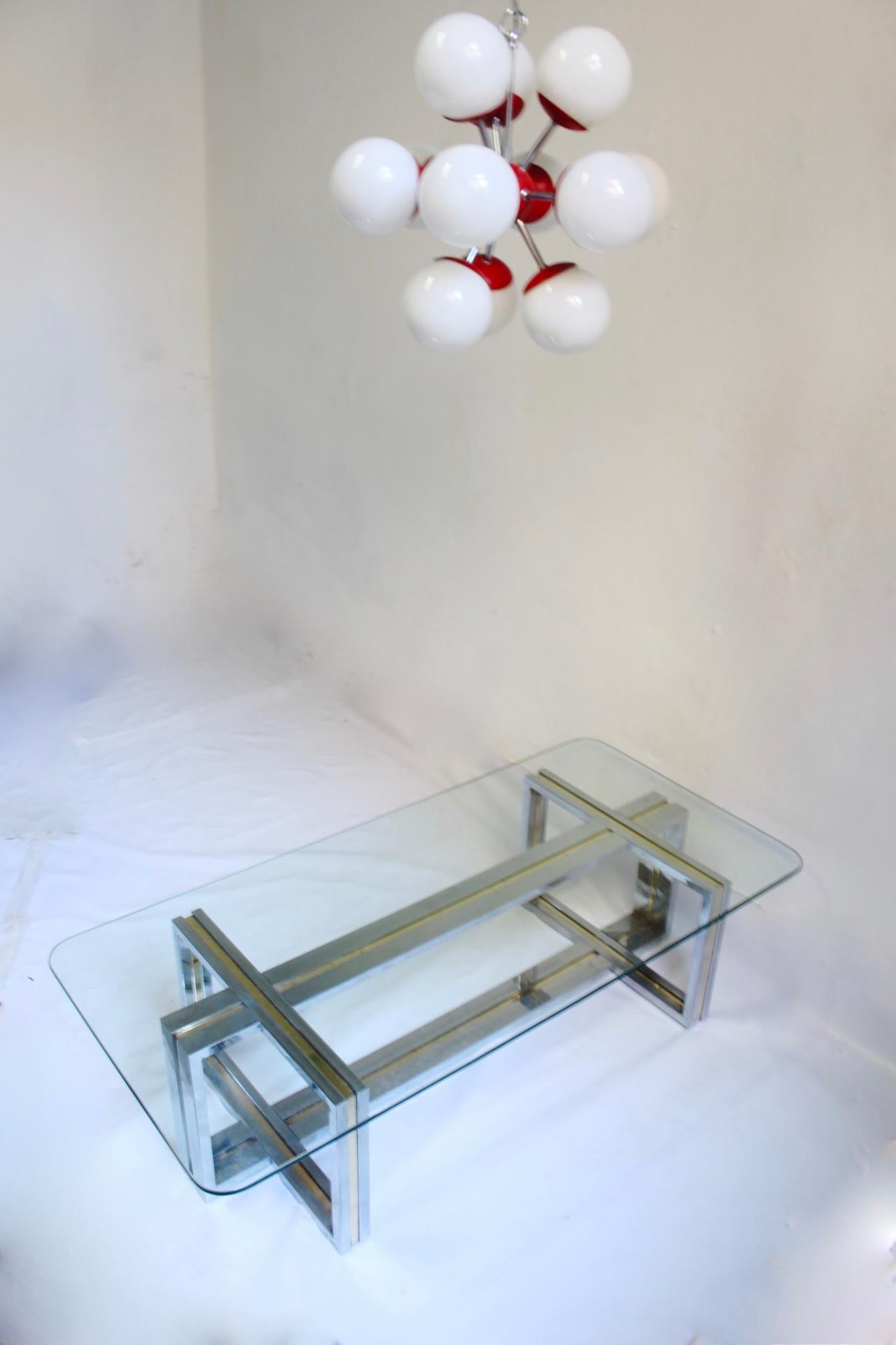 Midcentury Chrome and Brass Coffee Table in the Manner of Romeo Rega, 1970s For Sale 13
