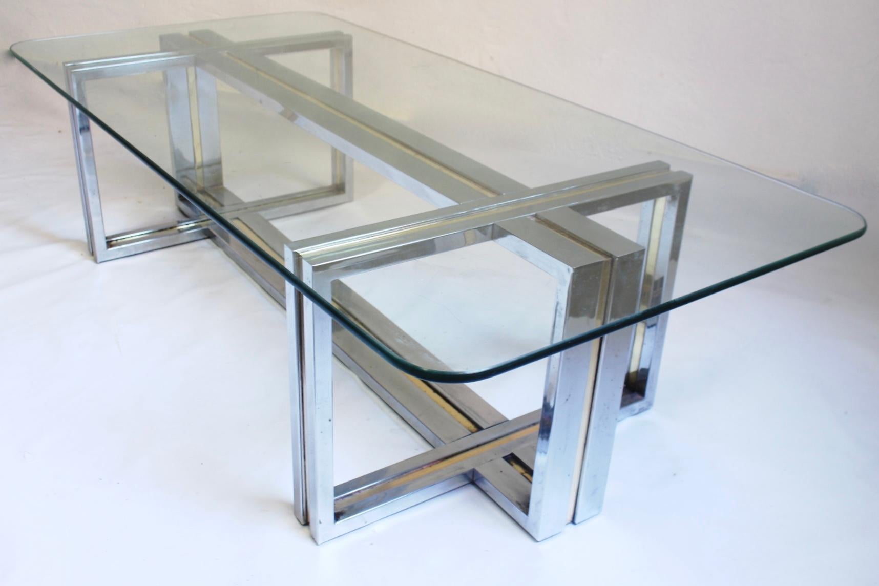 Midcentury Chrome and Brass Coffee Table in the Manner of Romeo Rega, 1970s For Sale 14