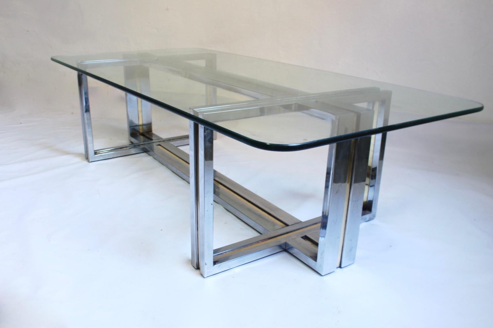 Mid-Century Modern Midcentury Chrome and Brass Coffee Table in the Manner of Romeo Rega, 1970s For Sale