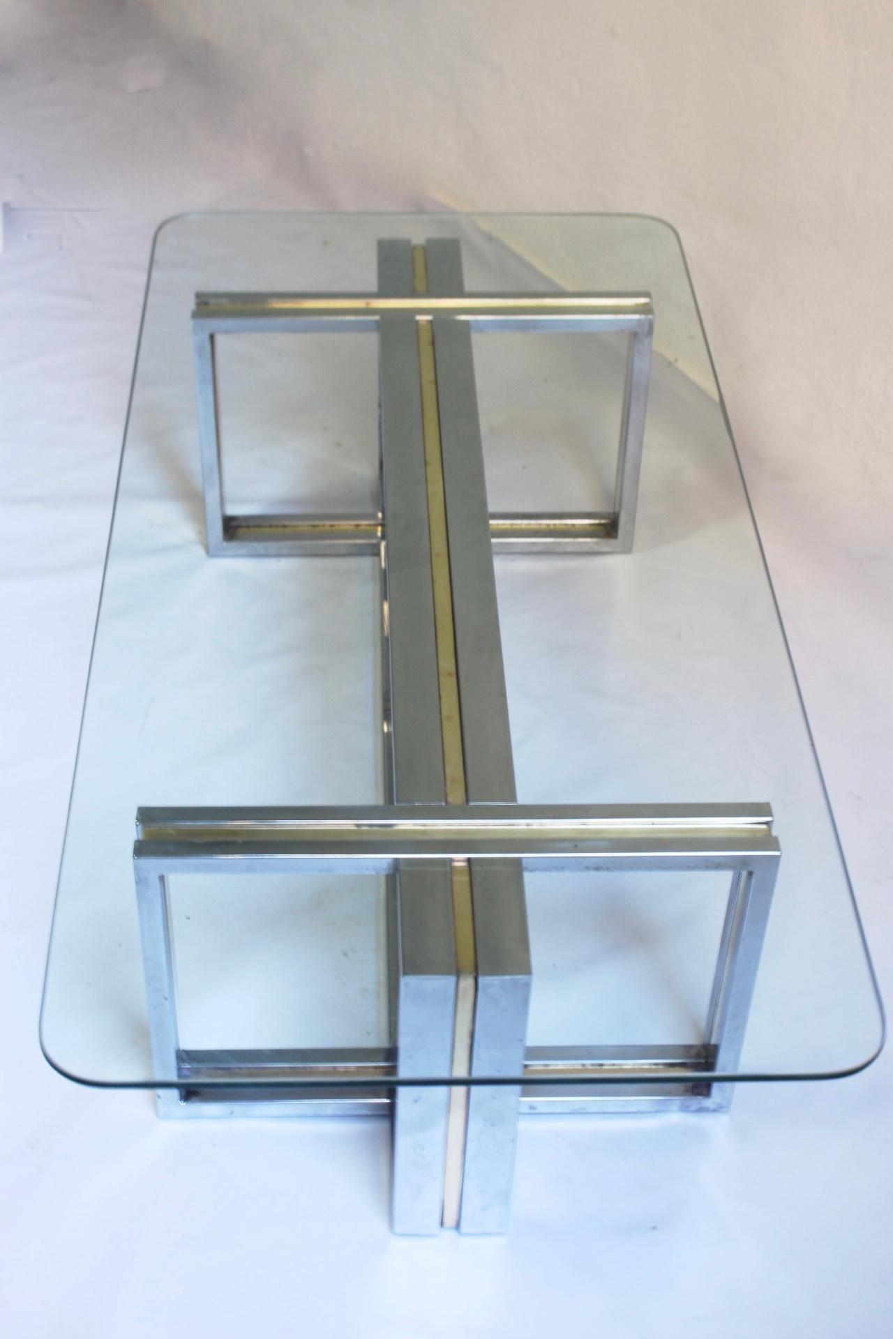 Midcentury Chrome and Brass Coffee Table in the Manner of Romeo Rega, 1970s In Fair Condition For Sale In Valencia, Valencia