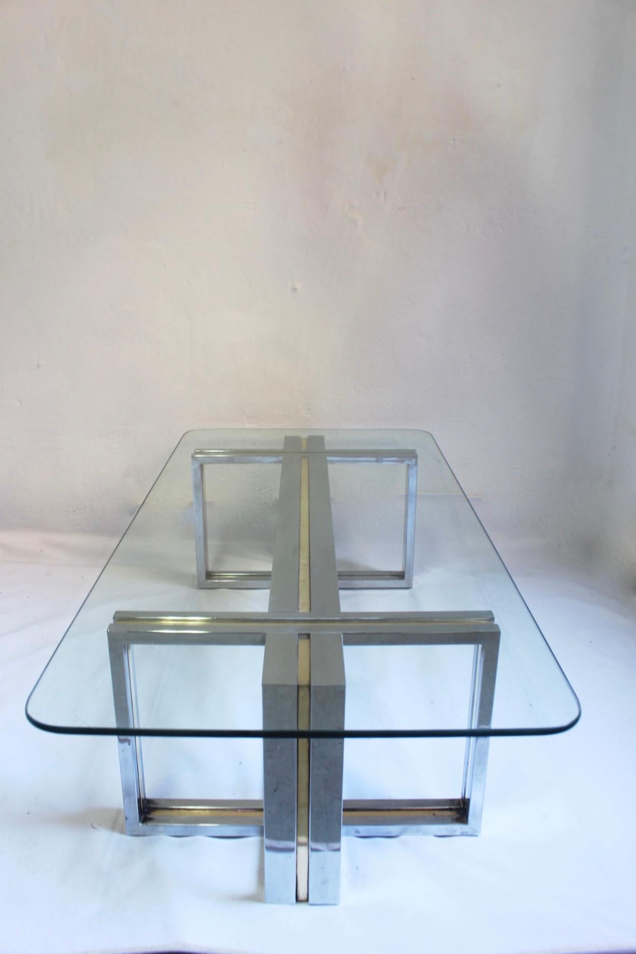 Late 20th Century Midcentury Chrome and Brass Coffee Table in the Manner of Romeo Rega, 1970s For Sale