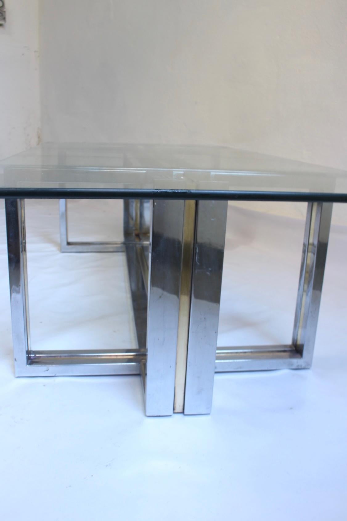Midcentury Chrome and Brass Coffee Table in the Manner of Romeo Rega, 1970s For Sale 1