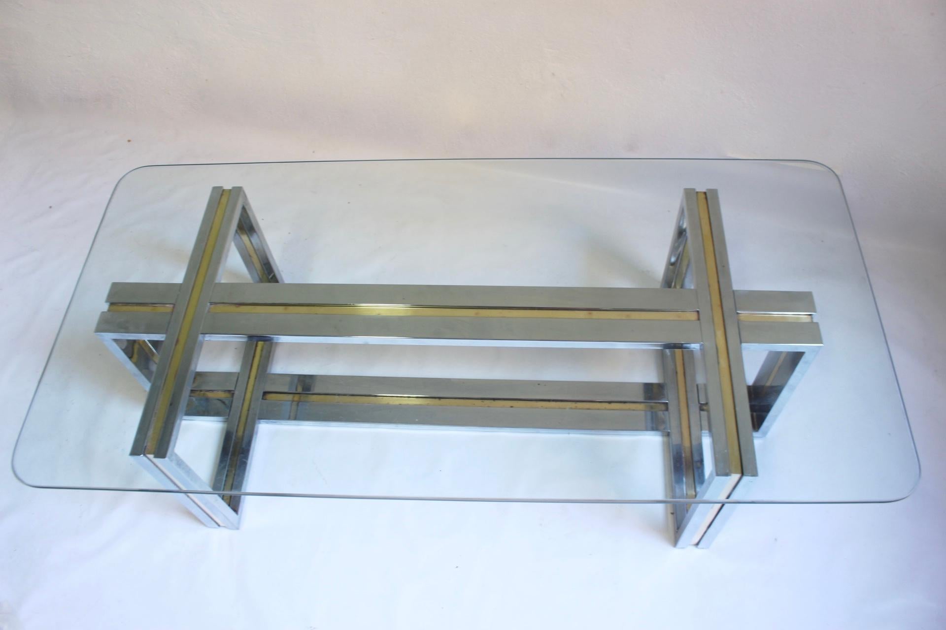 Midcentury Chrome and Brass Coffee Table in the Manner of Romeo Rega, 1970s For Sale 2