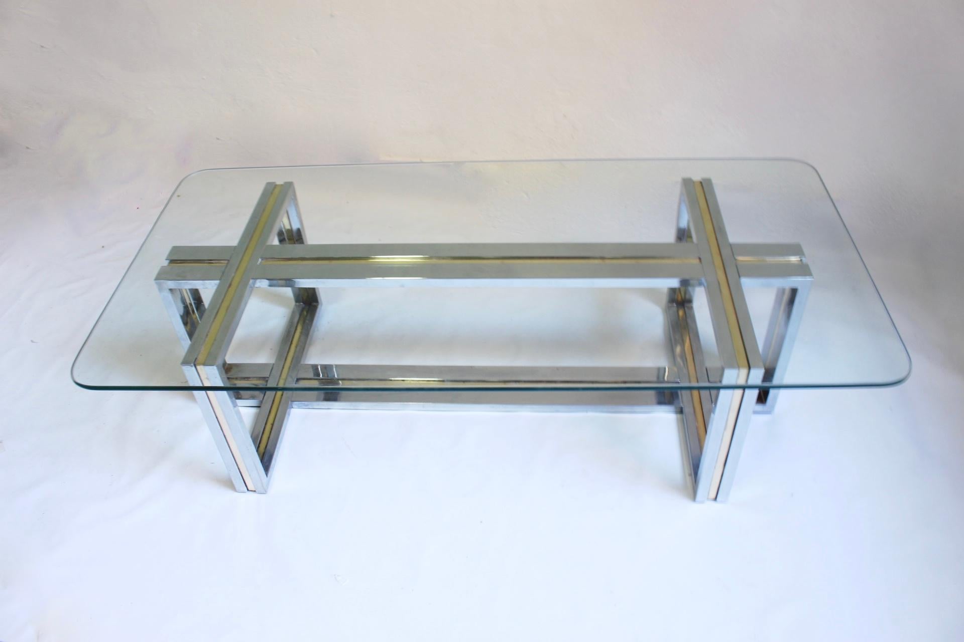 Midcentury Chrome and Brass Coffee Table in the Manner of Romeo Rega, 1970s For Sale 3