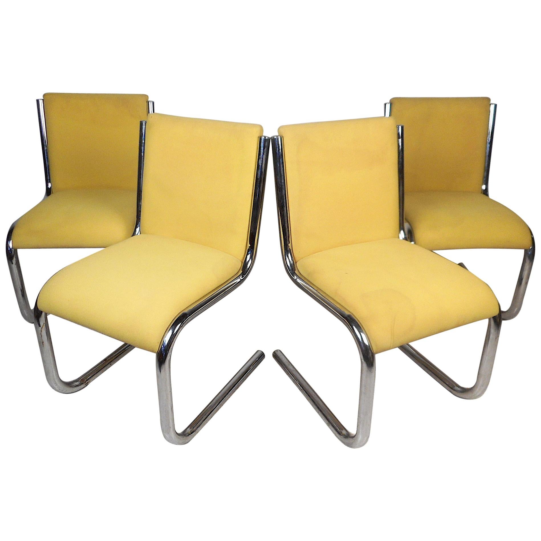 Midcentury Chrome Cantilevered Chairs, Set of 4
