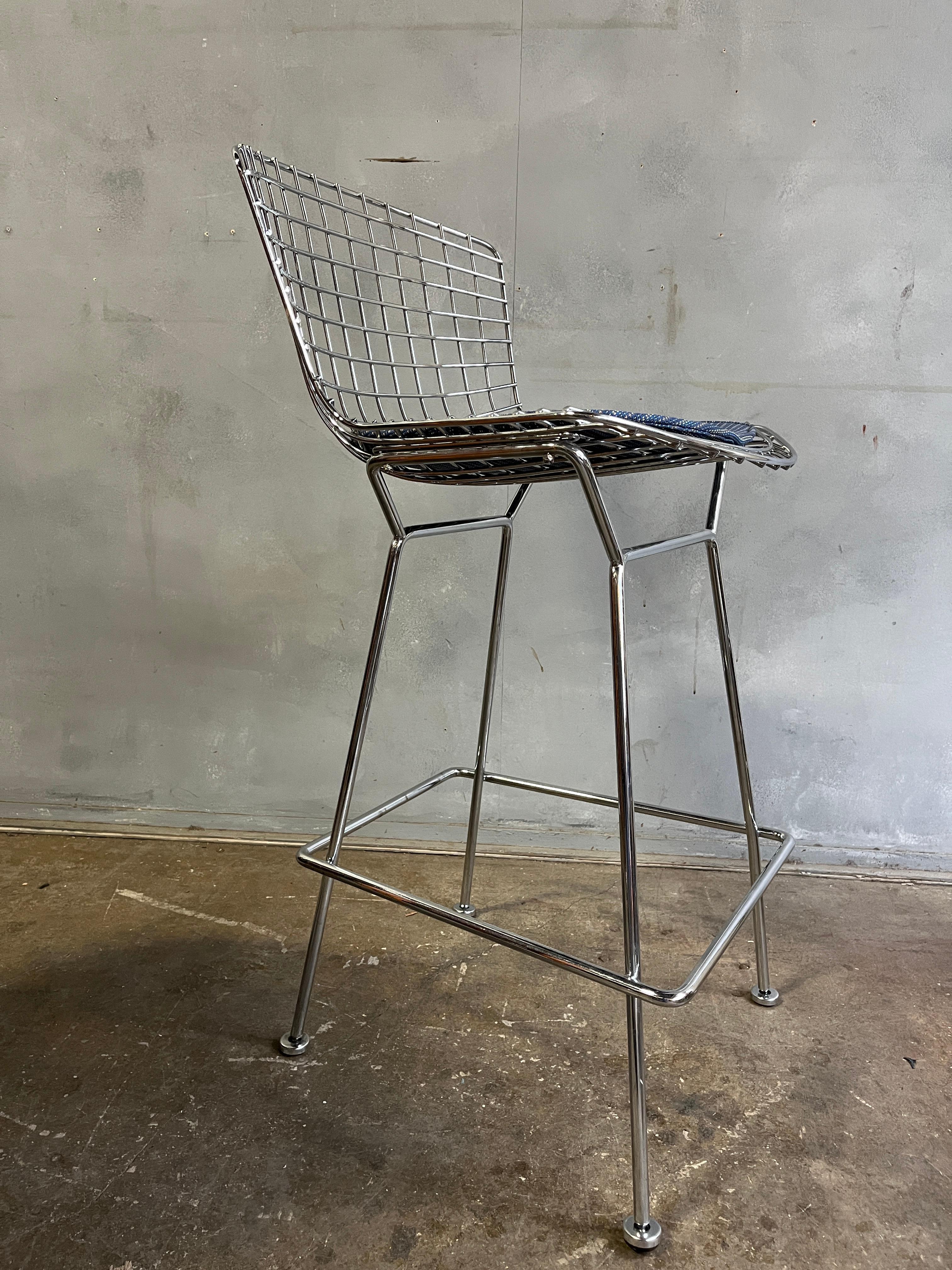 American Midcentury Chrome Counter Stools by Harry Bertoia for Knoll