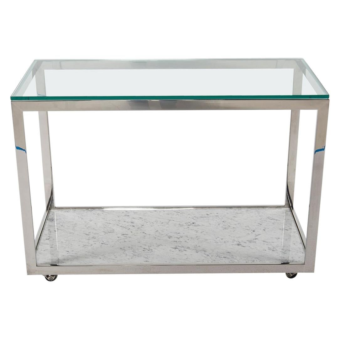 Midcentury Chrome Glass and Marble Bar Cart