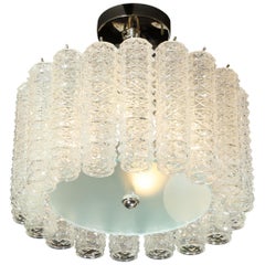 Midcentury Chrome, Hand Blown Translucent and Frosted Murano Glass Chandelier