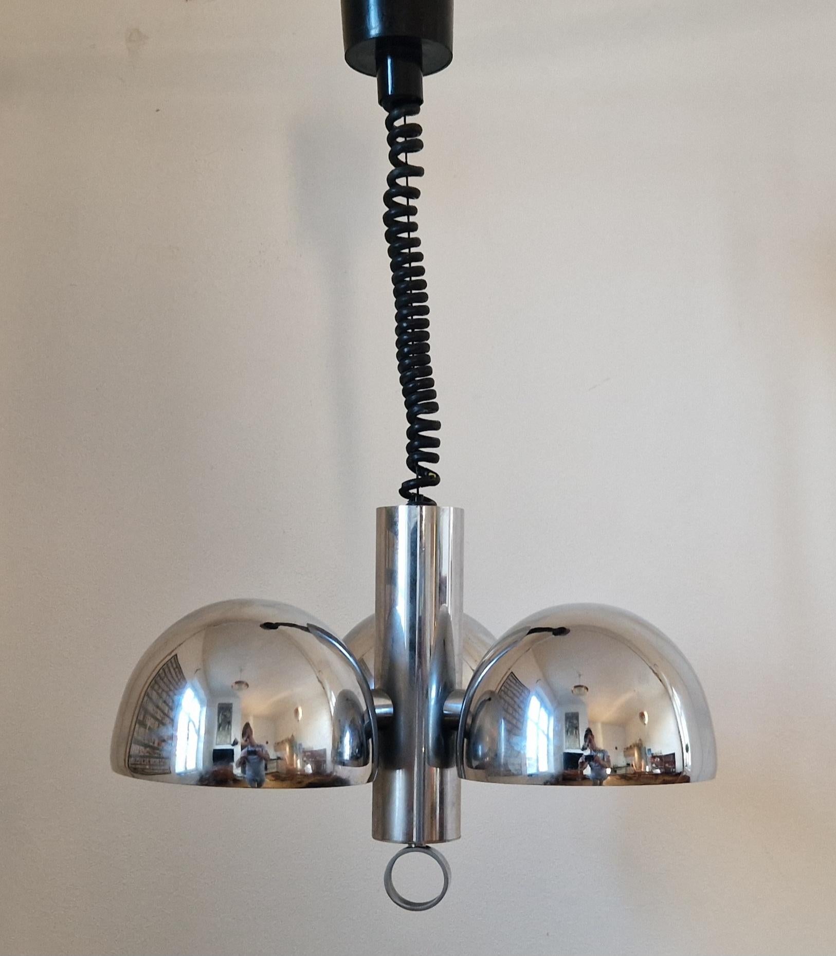 Midcentury Chrome Space Age Chandelier or Pendant Hillebrand, Germany, 1970s For Sale 5